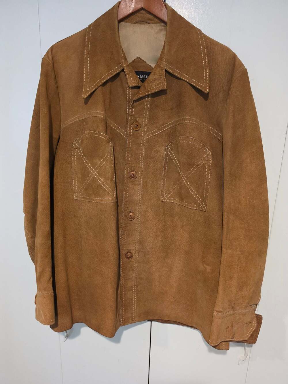 Vintage Fantastic International Brown Suede Western-Style Shirt Jacket Size 44